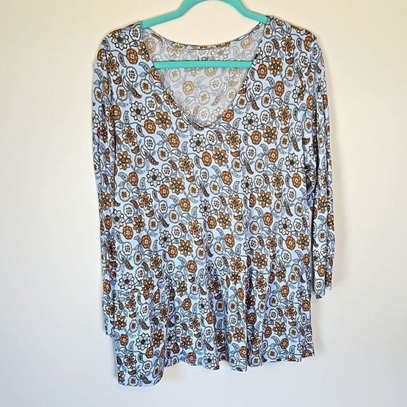 LOFT Tops - Ann Taylor LOFT Women's Floral Print 3/4 Sleeve VNeck blouse size Large EUC